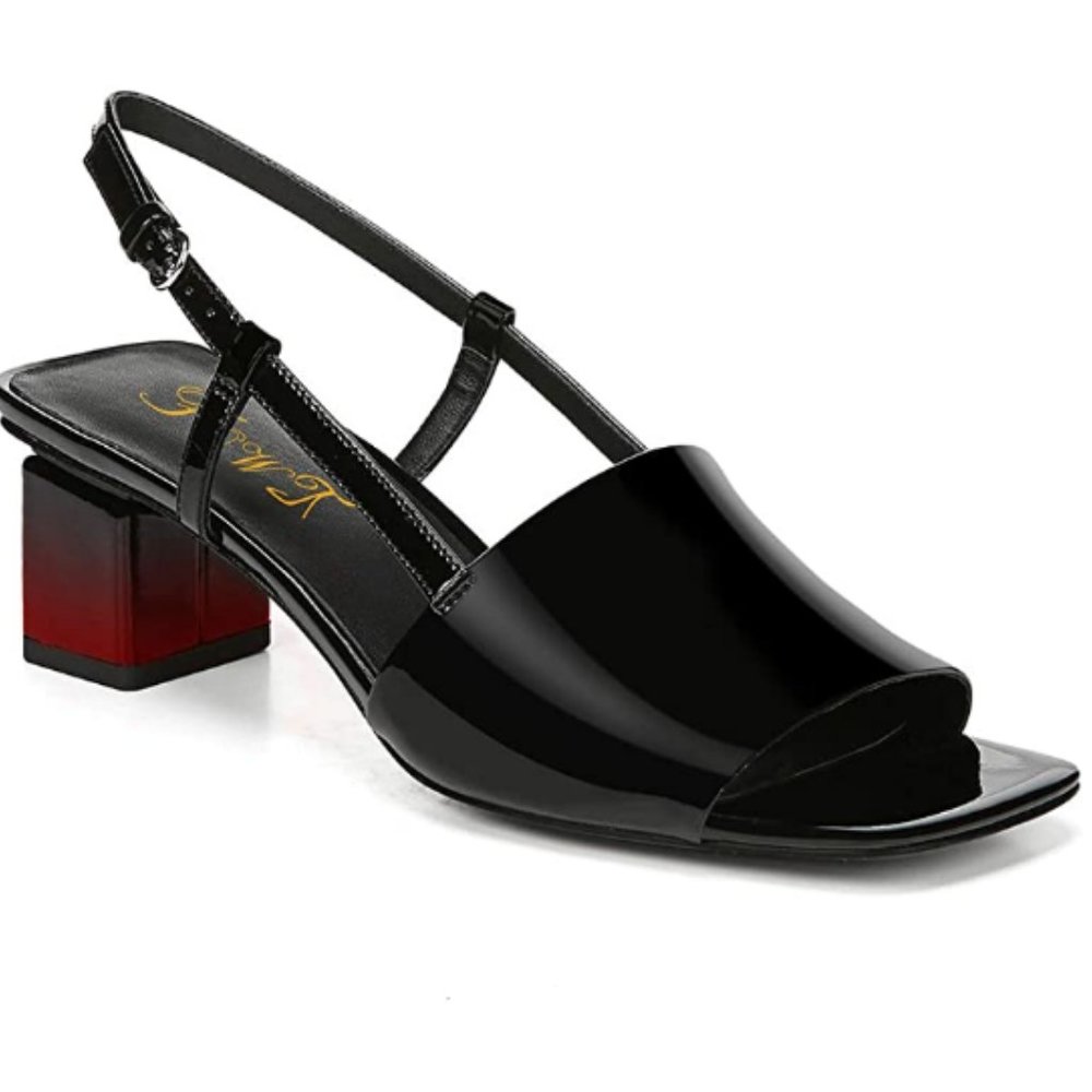 FOWT Block Heel Slingback Sandal Square Toe Strap
